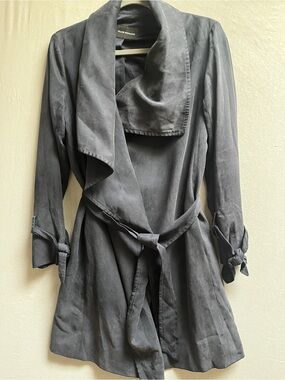 Club Monaco Women's Gray Drape Front Belted Trench Coat Size 8